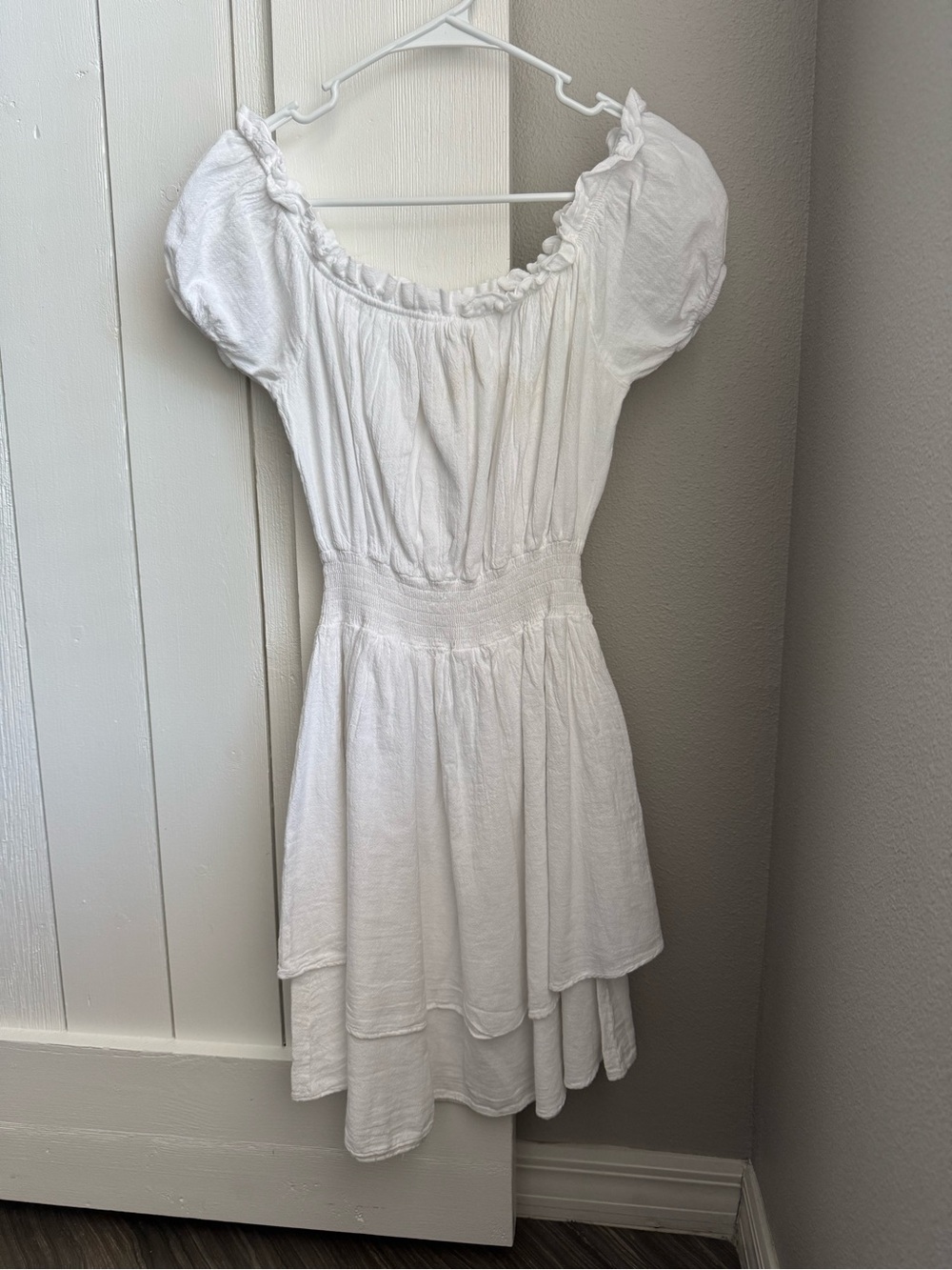 Jasmine White Textured Cotton Tiered Dress